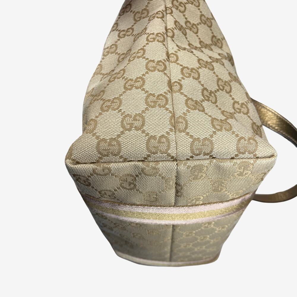 Gucci Jolicoeur GG Canvas Gold Leather Trim Tote Shoulder With Charm Cards Italy - Picture 10 of 15